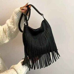 On The Fringe Shoulder/ Sm Crossbody Bag - Black - Vintage Style - 70's - NWT